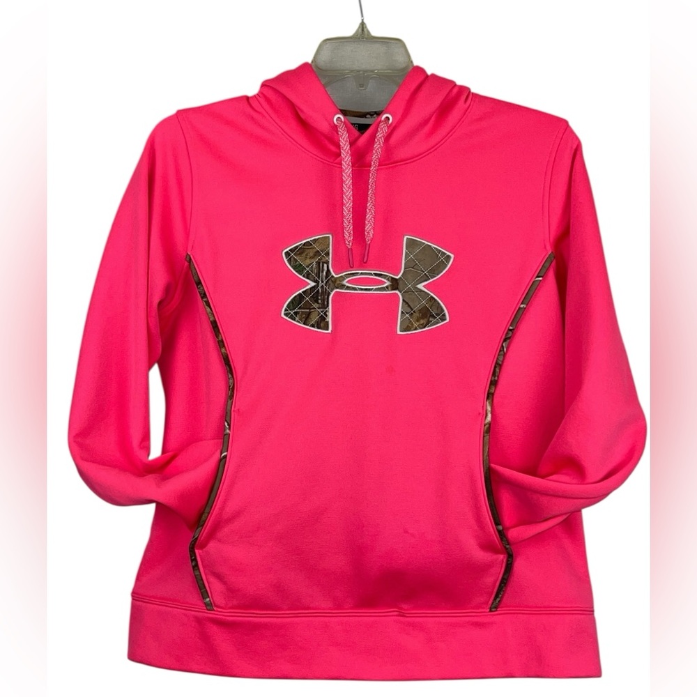 Under Armor Coldgear pink & camo hoodie. Size large GUC-see photos - Picture 1 of 11